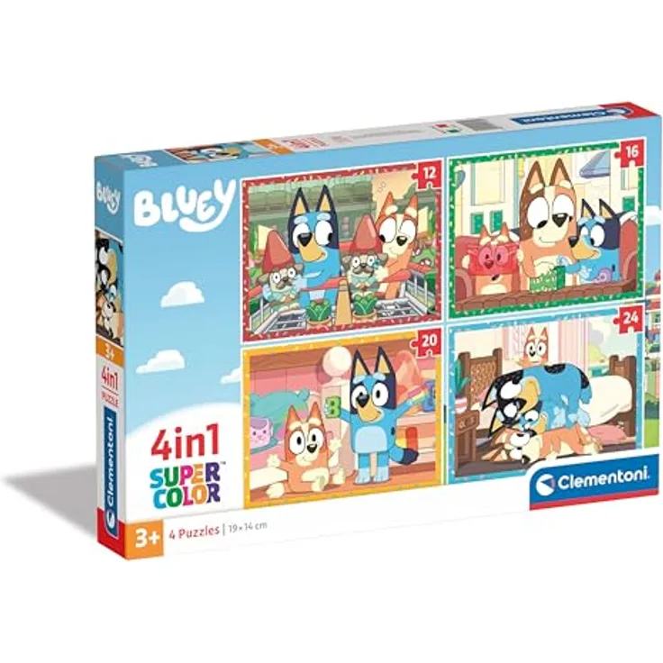 Clementoni Bluey Puzzle 4 in 1, Kinderpuzzle für ab 3 Jahre, 12-24 Teile, Multicolor, Hergestellt in Italien
