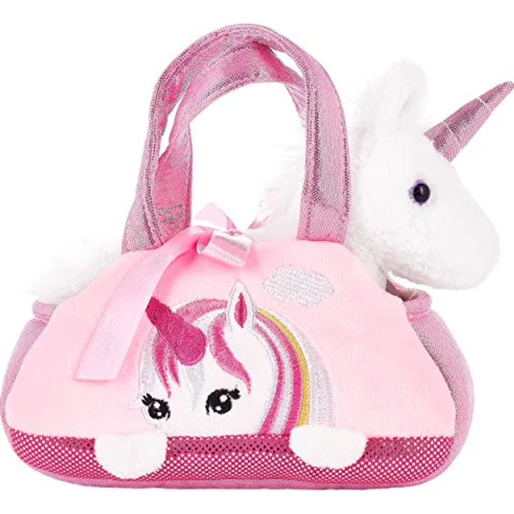 BRUBAKER Einhorn Tasche Weiß - 20 cm - Plüschtier in Handtasche - Plüsch Stofftier Kuscheltier - Rosa – Bild 2