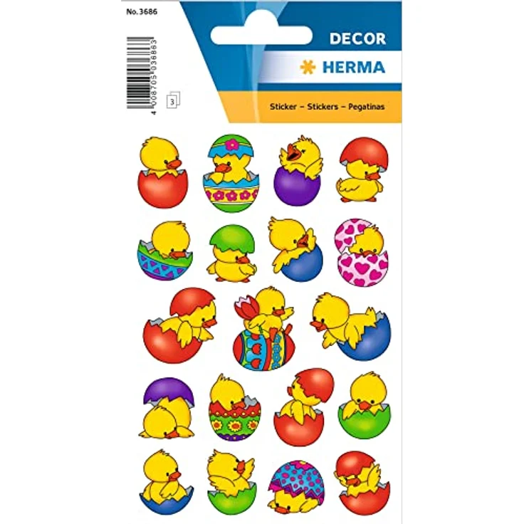 HERMA 3686, Aufkleber Ostereier Küken, bunte Ostern Sticker mit 57 Motiven für Geschenke und Deko – Bild 1