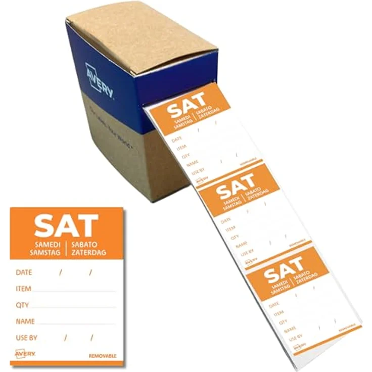 AVERY Zweckform ablösbare Lebensmittel-Tagesetiketten Samstag, orange, 40 x 56 mm, 500 Aufkleber auf Rolle, 5-sprachig, HACCP-konform – Bild 1
