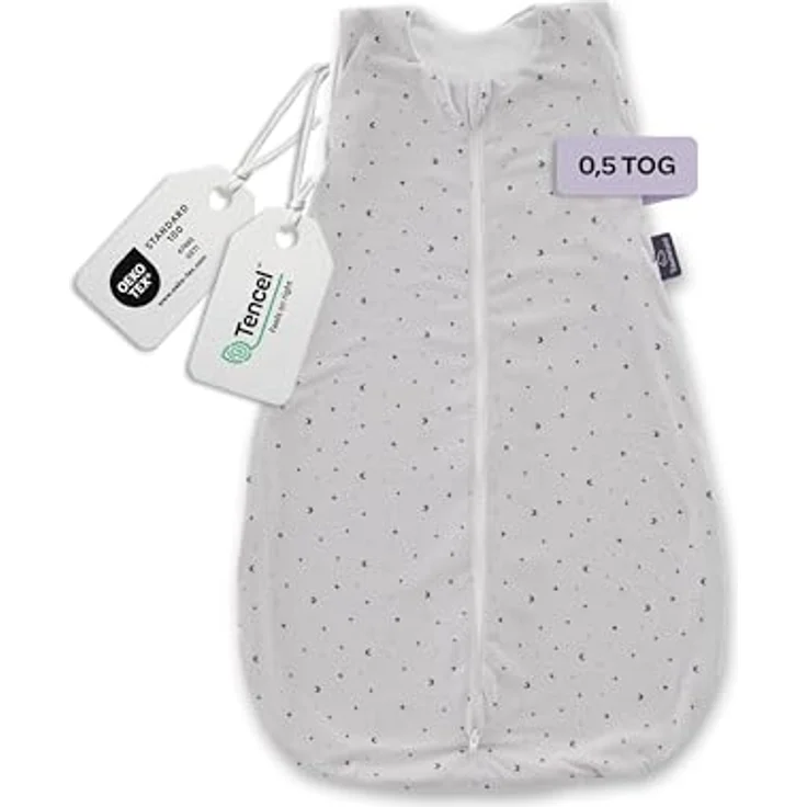 Träumeland Sommerschlafsack Baby Moon grau 0.5 TOG, leichter atmungsaktiver Babychlafsack aus 100% Baumwolle für heiße Sommernächte, Öko-Tex 100 zertifiziert, schadstofffrei & hautfreundlich – Bild 2
