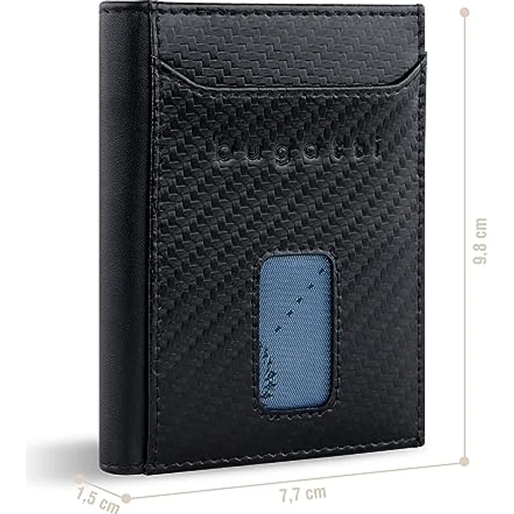 bugatti Secure Slim Mini Börse Spezial mit RV-Münzfach und RFID-Schutz aus Leder, Carbon – Bild 2