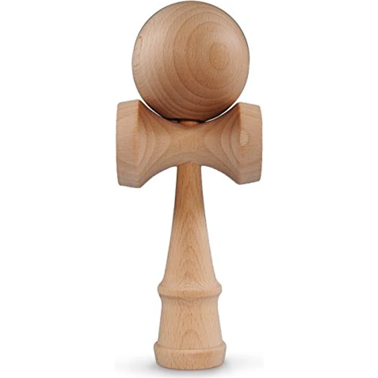 Ganzoo Kendama, traditionelles japanisches Holz-Sportgerät aus Buche, mit Holzkugel und Nylonseil, drei Fangteller, Gesamthöhe 16 cm, Holz clean – Bild 1