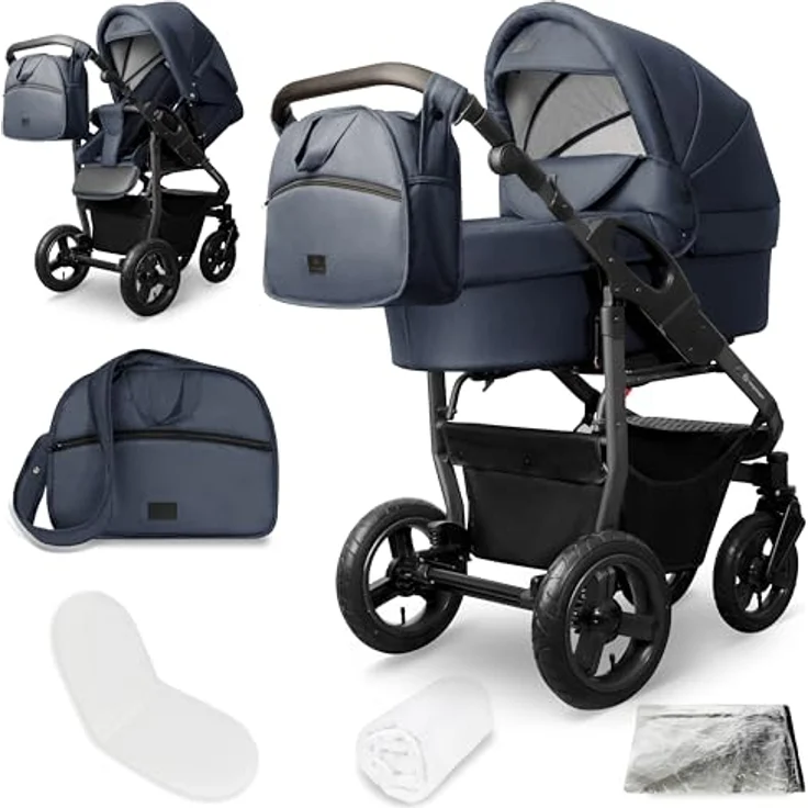 Bergsteiger Capri Kombikinderwagen 2-in-1, Babywanne & Sportsitz, luftreifen, Federung, höhenverstellbarer Griff, faltbar mit Zubehör – Bild 1