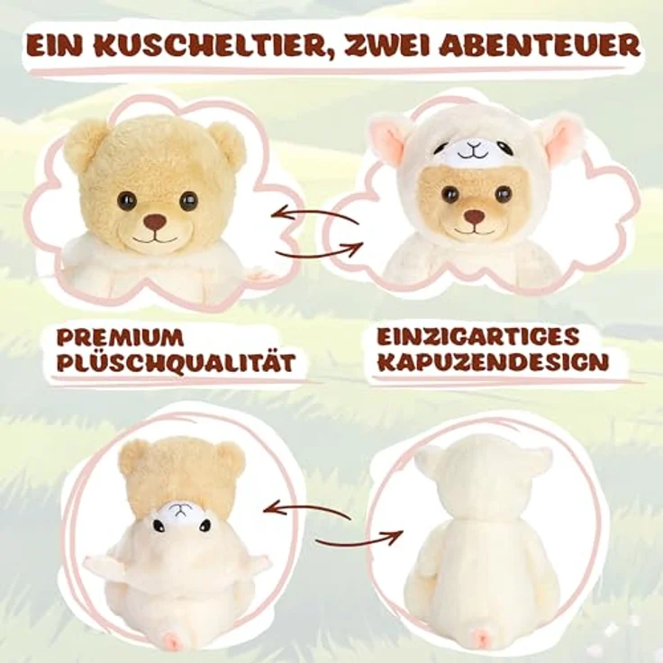 BRUBIES Teddy Schaf, 25 cm Teddybär im abnehmbaren Schafkostüm mit Kapuze, extra weiches Plüschtier für kuschelige Abenteuer, Geschenkidee für Kinder – Bild 3