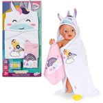 BABY born Kapuzenhandtuch Set, Doppelpack mit Einhorn- und Regenbogenmotiv, für Puppen in 36 cm und 43 cm Größe, weiches Material