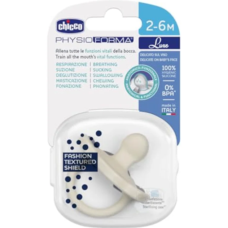 Chicco PhysioForma Luxe Silikon Schnuller, 2-6M, grau, unterstützt physiologische Atmung und fördert die Mundentwicklung, 1 Stück – Bild 3