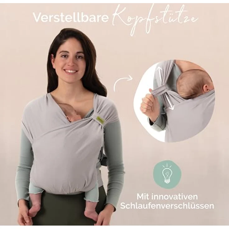 Boba Bliss Babytrage, 2-in-1 Baby Carrier & Baby Tragetuch für Neugeborene bis 16 kg, hüftfreundlich, weich & elastisch, grau – Bild 5