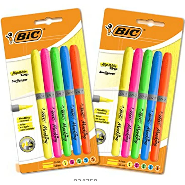 BIC Textmarker, 2x5 Highlighter Set, mit Keilspitze, drückt nicht durch Papier, mit Austrocknungsschutz – Bild 1