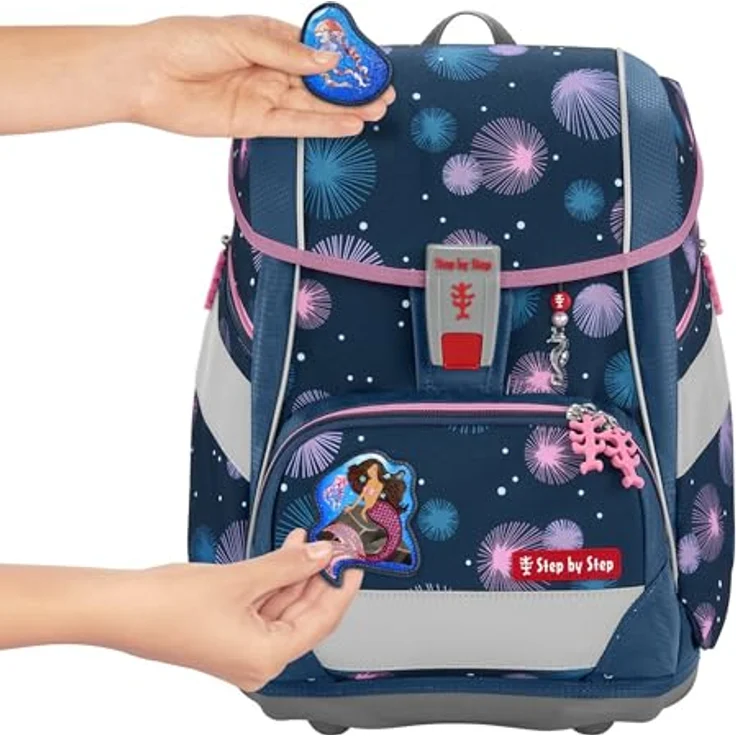Step by Step Schulranzen-Set 2IN1 Plus „Mermaid Delia“, ergonomischer Tornister mit Reflektoren, höhenverstellbar mit Hüftgurt, 19L, blau-rosa, 6-teilig für Mädchen ab der 1. Klasse – Bild 3