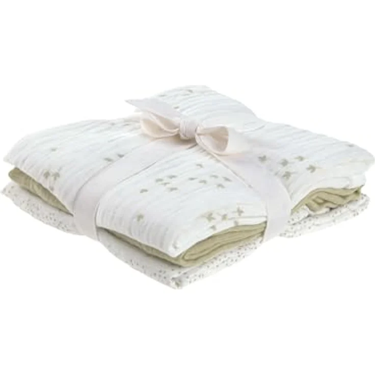LÄSSIG Baby Puckdecke Spuckdecke Pucktuch Mulltuch 3er Set Baumwolle 60 x 60 cm/Swaddle & Burp Blanket M Leave Olive/Milky Bio-Baumwolle atmungsaktiv & pflegeleicht – Bild 5