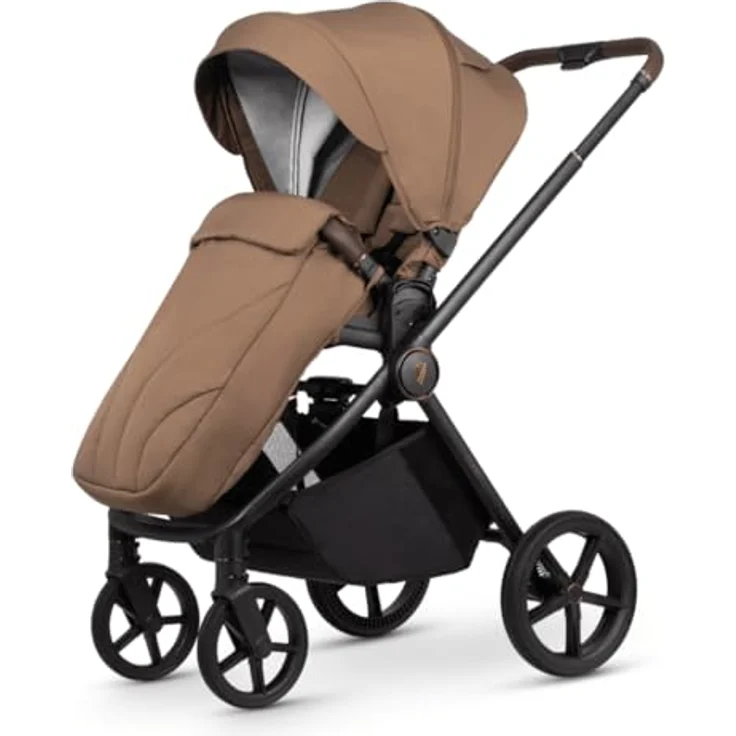 Venicci Claro 2in1 Kombi-Kinderwagen bis 22 kg - Caramel, inkl. Babywanne, Sportsitz, Teleskopschieber, Liegeposition, Regenschutz, Beindecke & Wickeltasche mit Wickeunterlage, Gratis Mobilitätsgarantie – Bild 4
