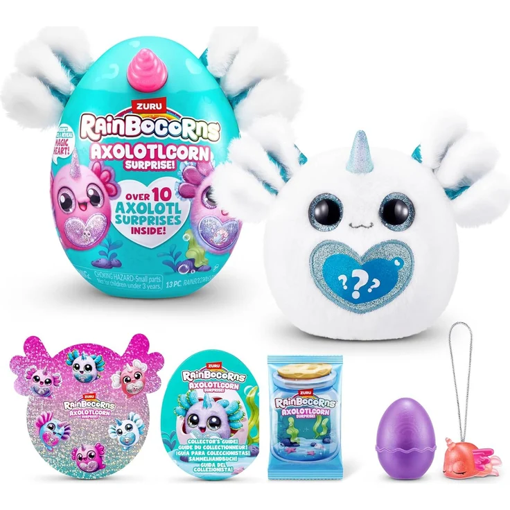 ZURU Rainbocorns Axolotlcorn Surprise, Plüschfigur Axolotl Icepuff mit 10 Überraschungen und Baby Boo-Boocorn