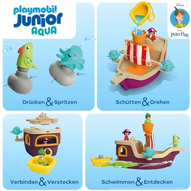 PLAYMOBIL JUNIOR & Disney Peter Pans Piratenschiff, nachhaltiges Spielzeug aus 90% biobasiertem Kunststoff, ab 1 Jahr, Fördert Motorik & Rollenspiel, mit Figuren & Zubehör, 71769 – Bild 4