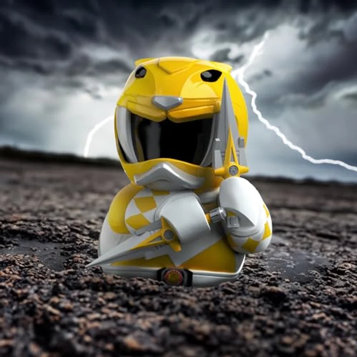 TUBBZ Gelber Ranger Sammler-Vinyl-Gummientenfigur - Offizielles Power Rangers-Merchandise, 9 cm hoch, leuchtend gelber Anzug, mit Power-Dolchen – Bild 2