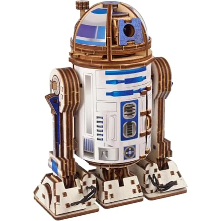 UGEARS R2-D2 3D Holzpuzzle, mechanisches DIY Set mit beweglichen Teilen und LED-Licht für Erwachsene, Bastelset Star Wars Geschenke – Bild 1