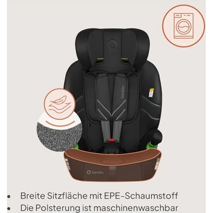 lionelo Autokindersitz LEVI FIX I-SIZE, geeignet für Kinder von 76-150 cm, Dri-Seat, ISOFIX, TopTether, 10-fach verstellbare Kopfstütze – Bild 7