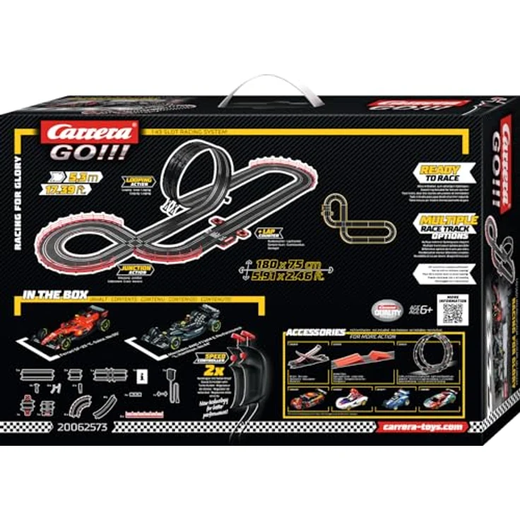 Carrera GO!!! Racing for Glory, Rennbahn-Set mit 5,3 m Strecke und lizensierten Slotcars Lewis Hamilton und Carlos Sainz, für 2 Spieler, ab 6 Jahren – Bild 3