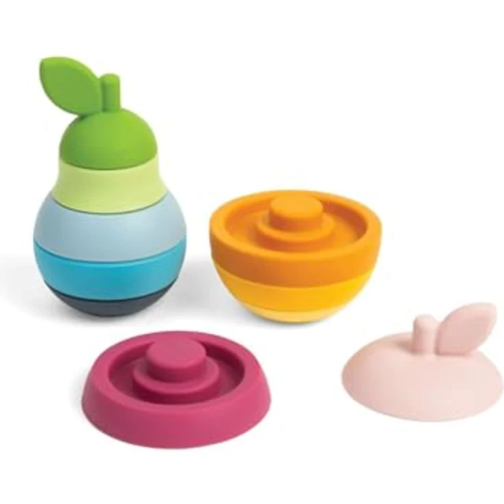 Bigjigs Wooden Stackable Apple and Pear, 5-teiliges Babyspielzeug aus Silikon zum Stapeln und Beißen – Bild 3
