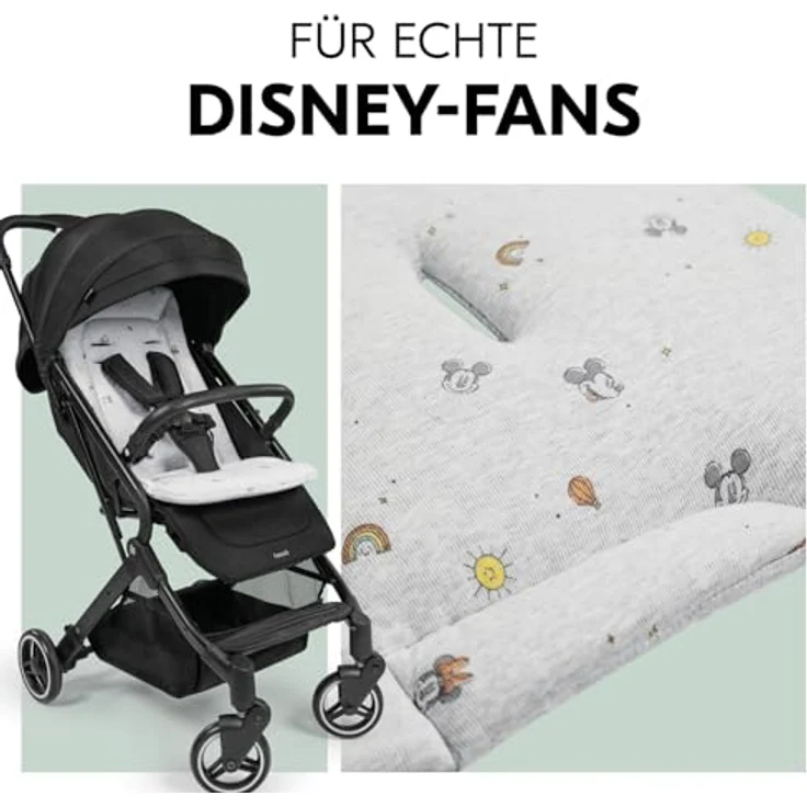 hauck Pushchair Seat Liner, Disney Mickey & Minnie Grey - Atmungsaktive Baumwoll-Sitzauflage 70 x 37 x 3 cm für Buggys und Kinderwagen - Mit 5 Punkt Gurt Fixierung und pflegeleichtem Design – Bild 3