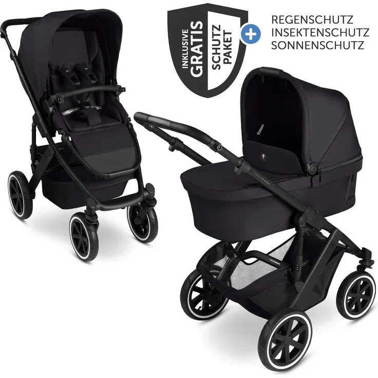 ABC Design Kombi-Kinderwagen Salsa 5 Air, 2 in 1 mit Babywanne & Sportsitz, inkl. XXL-Zubehörpaket, Pure - Coal, mit Gratis Mobilitätsgarantie