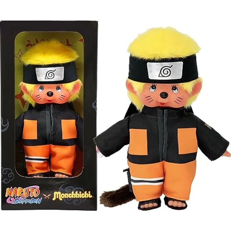 BANDAI Monchhichi Kuscheltier Naruto Shippuden, 20 cm, superweiches Affenkuscheltier für Kinder ab 2 Jahren