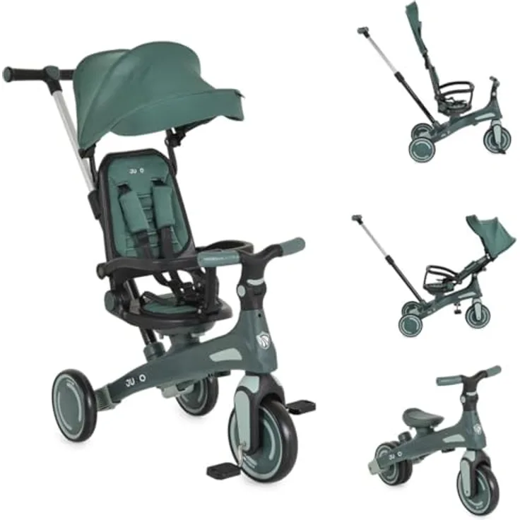 Byox Tricycle Juno 4 in 1, Dreirad mit Schiebegriff, drehbarem Sitz, verstellbarem Sonnendach, grün