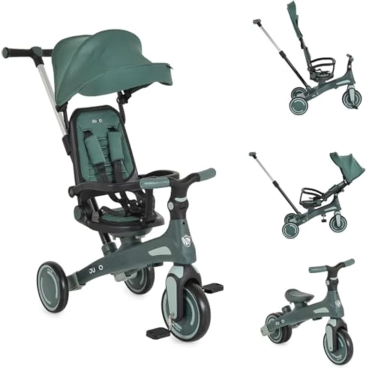 Byox Tricycle Juno 4 in 1, Dreirad mit Schiebegriff, drehbarem Sitz, verstellbarem Sonnendach, grün – Bild 1