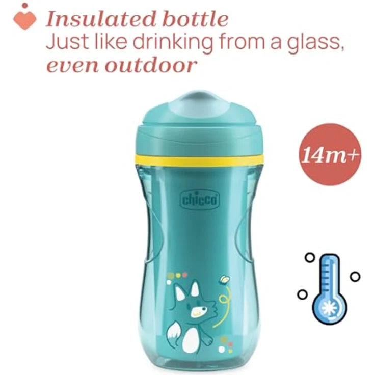Chicco Active Tropffreier Trinklernbecher 266 ml, ergonomische Tülle, isolierte Thermoskanne, BPA-frei, Hellblau – Bild 3
