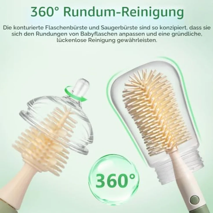 Diboniur Set Flaschenbürsten Baby 7 in 1, inklusive Saugerbürste, Strohhalmbürste, Abtropfgestell und Aufbewahrungsbox, Silikon – Bild 2