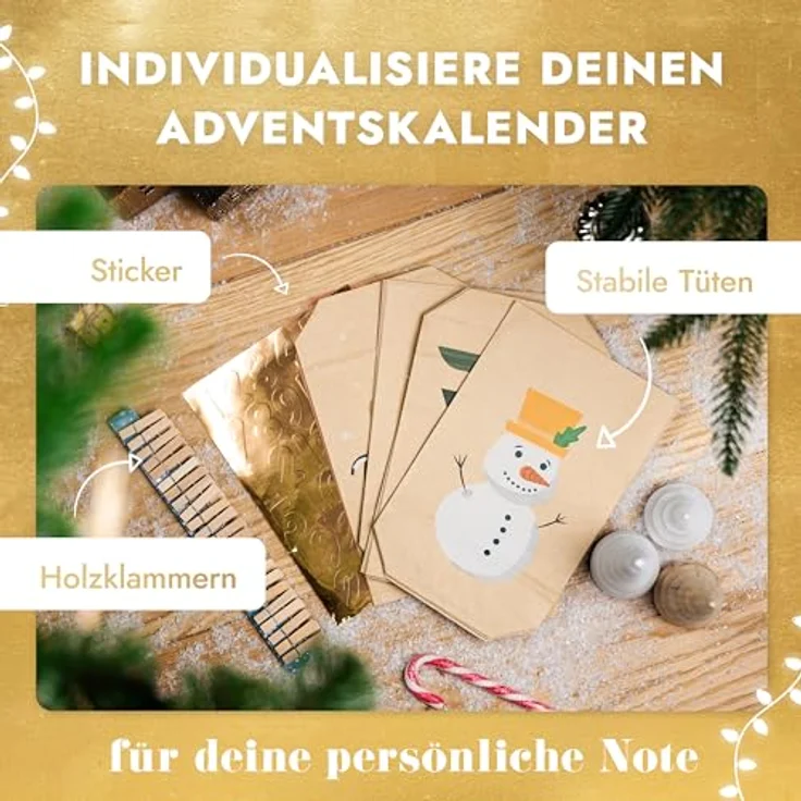AMARI ® Adventskalender Snowman, DIY Weihnachtsgeschenke Set mit 24 liebevoll gestalteten Tüten – Bild 4
