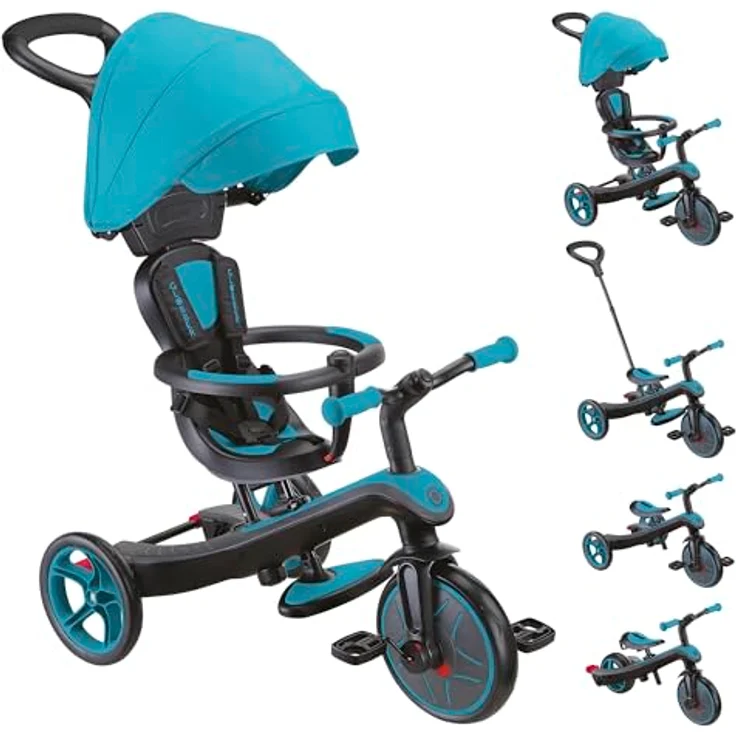Globber Explorer Trike 4in1 Pro in Türkis – Kinderfahrzeug mit höhenverstellbarem TPR-Sitz – Bild 1