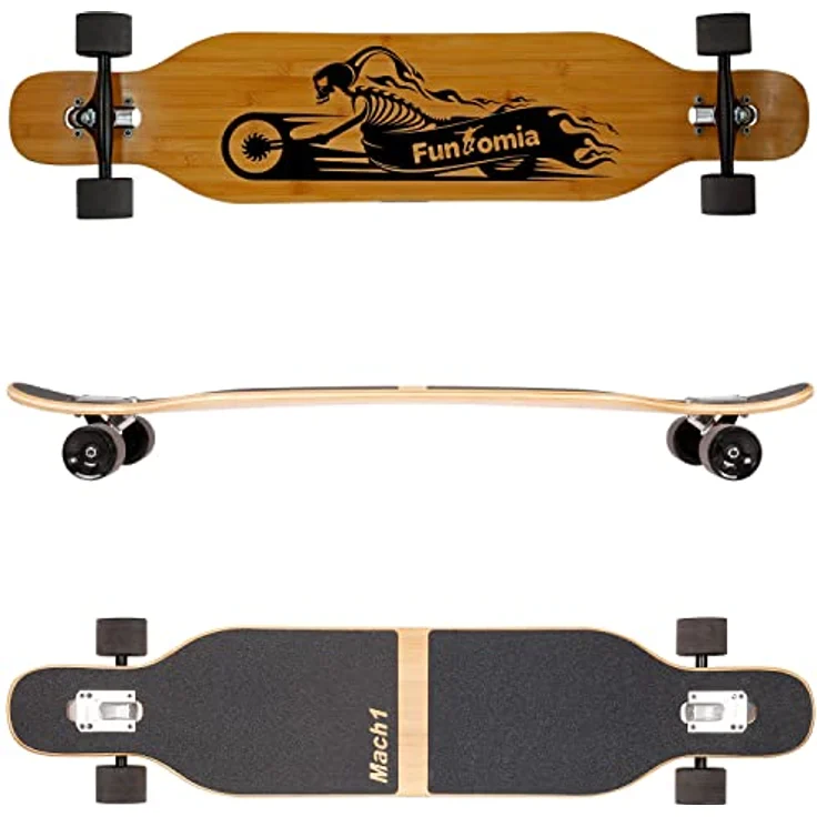 Mach1 Bambus Longboard mit Keramik Kugellager + T-Tool - Skateboard Drop Through Cruiser Komplettboard (Ghost) – Bild 2