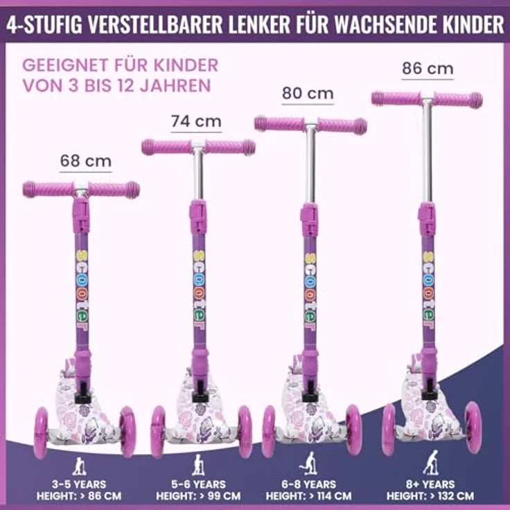 Europebazar Habib Metall-Roller 3-Rad mit LED Licht, klappbar, verstärkter Metall-Unterboden, bis 50kg, pink – Bild 4
