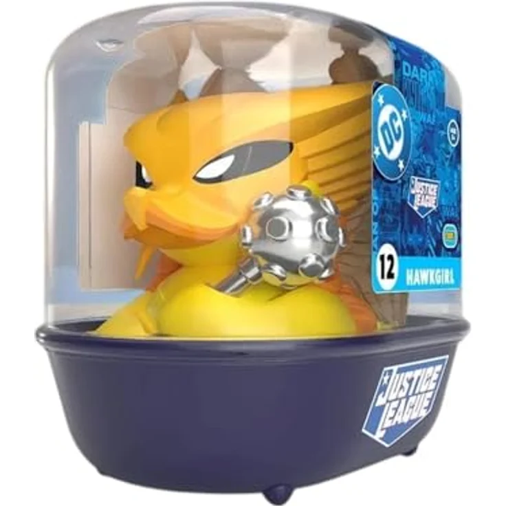 TUBBZ Erstausgabe: DC Comics - Hawkgirl Cosplaying-Gummiente Vinylfigur, 9 cm groß in ikonischer Badewannen-Vitrine mit Justice League-Logo – Bild 1