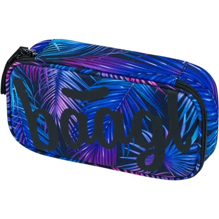 Baagl Federmäppchen für Mädchen, großes Schulmäppchen mit 12 Stifthaltern und Reißverschlusstasche, Design Palm, 23 x 12 x 5 cm – Bild 1