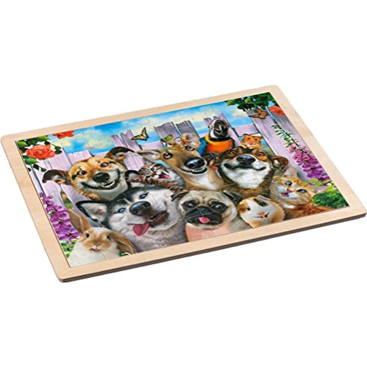 Philos 9001 - Holz-Rahmenpuzzle "Pets Selfie" 48 Teile