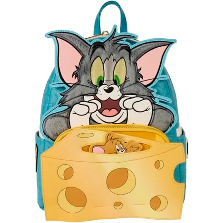 Loungefly Warner Bros Tom and Jerry Mini Backpack, Kunstleder, mit Applikationen und verstellbaren Schultergurten, 22,8 x 26,6 x 11,4 cm