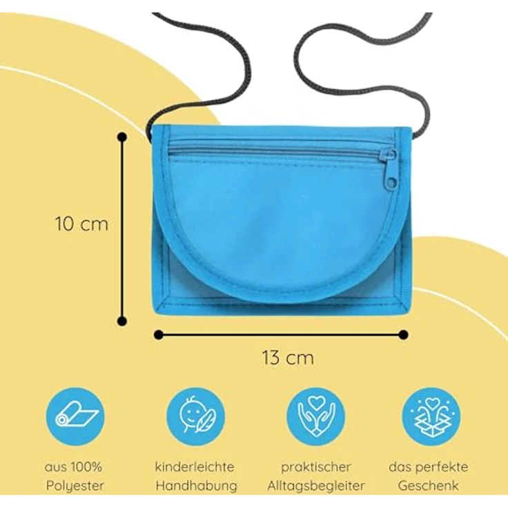 minimutz Kinder Geldbeutel, Geldbörse zum Umhängen mit Sichtfenster für Busausweis, hellblau/türkis, 100% Polyester, Klettverschluss, Maße ca. 13,8x10 cm – Bild 3