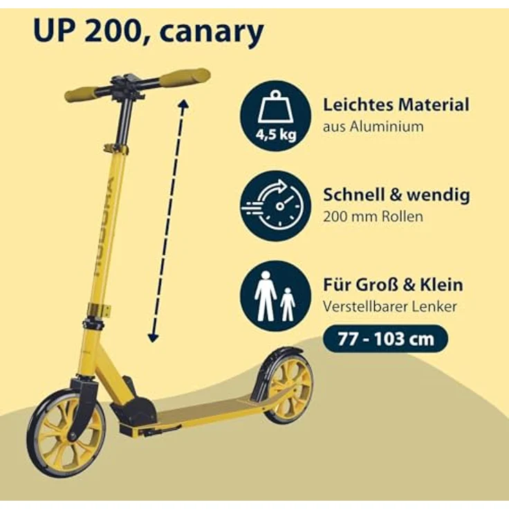 Hudora Cityroller Scooter Up 200, höhenverstellbarer und einklappbarer Kick-Scooter für Kinder, Alu-Leichtbauweise, Zweifarbendesign, mit Reflektoren – Bild 3