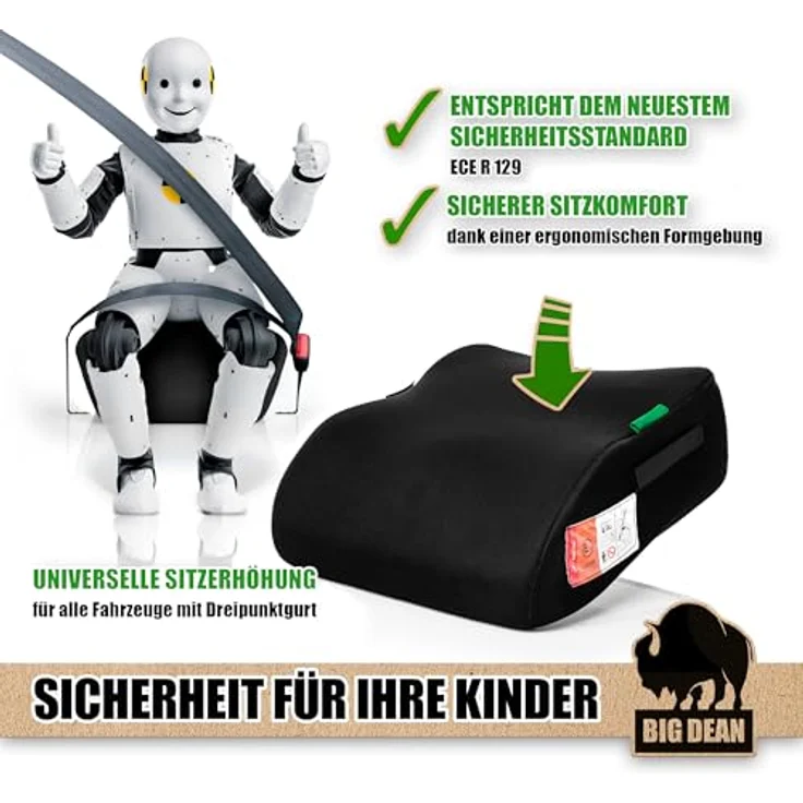 BigDean Kindersitzerhöhung i-Size Norm R129, Schwarz, geeignet für Kinder von 135 bis 150 cm (Packung, 1-tlg), 3-Punkt-Gurt-Befestigung – Bild 4