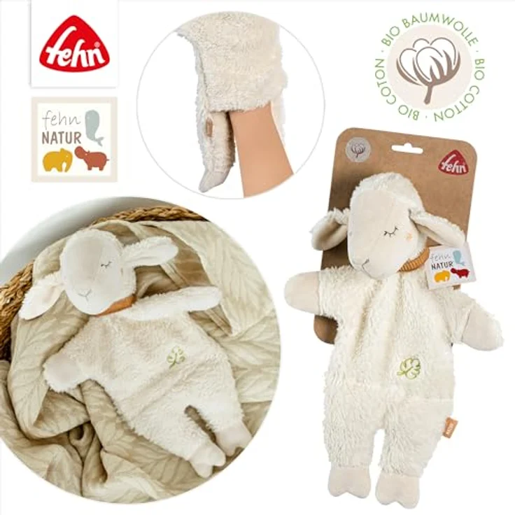 Fehn Handpuppe Schaf NATUR – Spielkamerad, Einschlafhilfe & Stofftier-Schnuffeltuch aus Bio-Baumwolle (kbA), 33 cm, für Babys ab 0+ Monaten – Bild 5