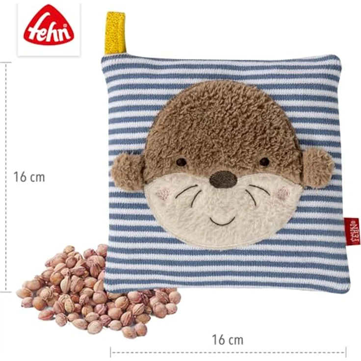 Fehn Kirschkernkissen Otter Theo, Kuschelkissen mit entnehmbarem Wärme-/Kältesäckchen, ideal für Babys ab 0+ Monaten, waschbar bei 30°C – Bild 5