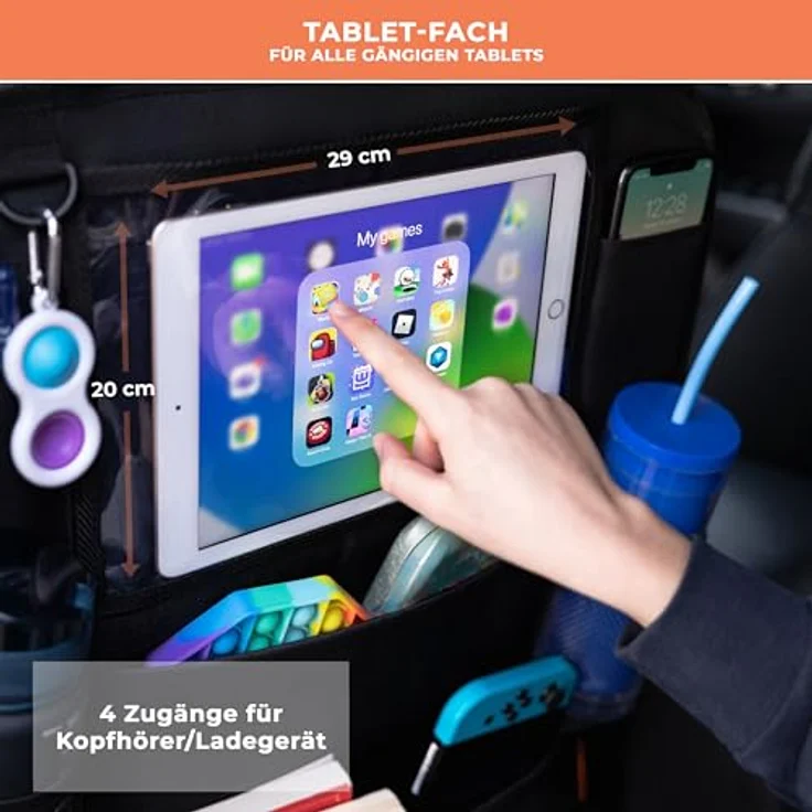 Huckaboo Rücksitz-Organizer für Kinder, Autositz-Organizer mit Tablet-Fach, vielen Taschen und Rücksitzschutz, Schwarz, 2 Stück – Bild 5