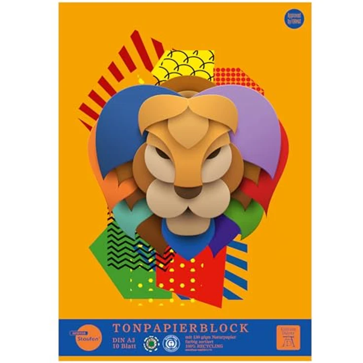 Staufen Lumart Tonpapierblock 2 Stück à 10 Blatt, DIN A3, 130 g/m², 10 Farben, umweltfreundlich – Bild 1