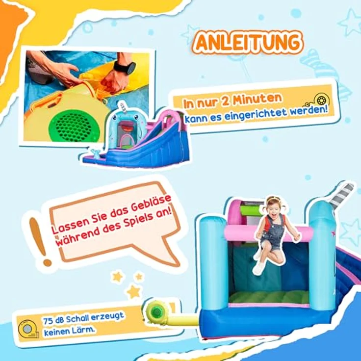 Outsunny Aufblasbare Hüpfburg mit Gebläse, Wasserspielcenter mit Rutsche und Sicherheitsnetz, für Kinder 3-8 Jahre, 330 x 280 x 200 cm – Bild 5