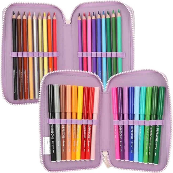 Depesche 12843 TOPModel - Gefüllte 3-Fach Federtasche in Lila, mit LED und Hunde Motiven, Federmappe mit Buntstiften, Lineal, Schere uvm. – Bild 5