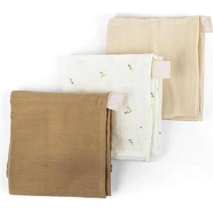 Doomoo 3er-Set Mulltücher Baby, 70x70 cm, Bio-Baumwolle, extra weich & saugfähig, waschbar, Creme