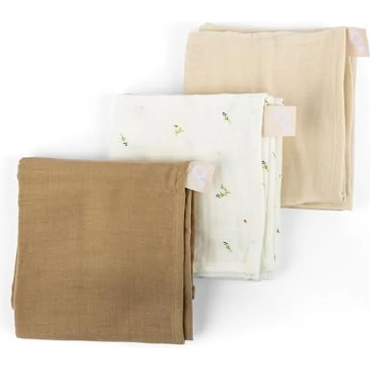 Doomoo 3er-Set Mulltücher Baby, 70x70 cm, Bio-Baumwolle, extra weich & saugfähig, waschbar, Creme – Bild 1
