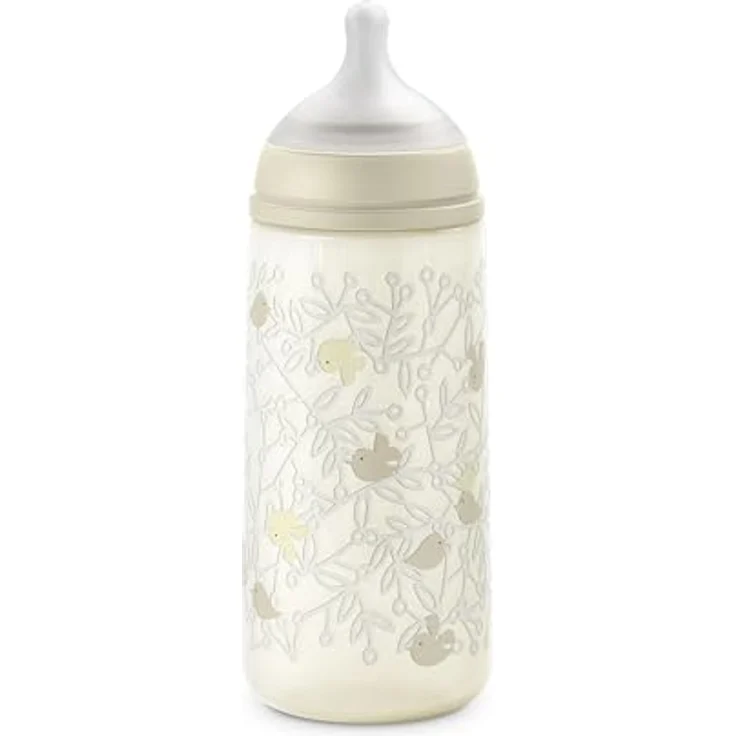 Suavinex Babyflasche 360 ml mit SX Pro physiologischem Silikon-Sauger, Antikolik-Flasche mit dichtem Trinkfluss (L), ideal für Brei, Babys ab 6+ Monaten, Birdies Beige – Bild 1